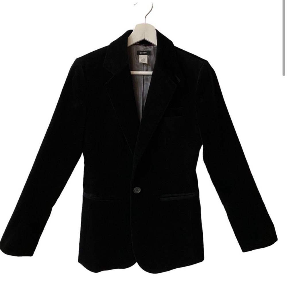 J. CREW BLACK VELVET BLAZER ONE BUTTON FRONT WITH FULL SATIN FEEL LINING SIZE 0
